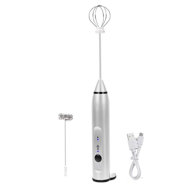 Rechargeable Electric Milk Frother Handheld 2 Whisk Foam Maker