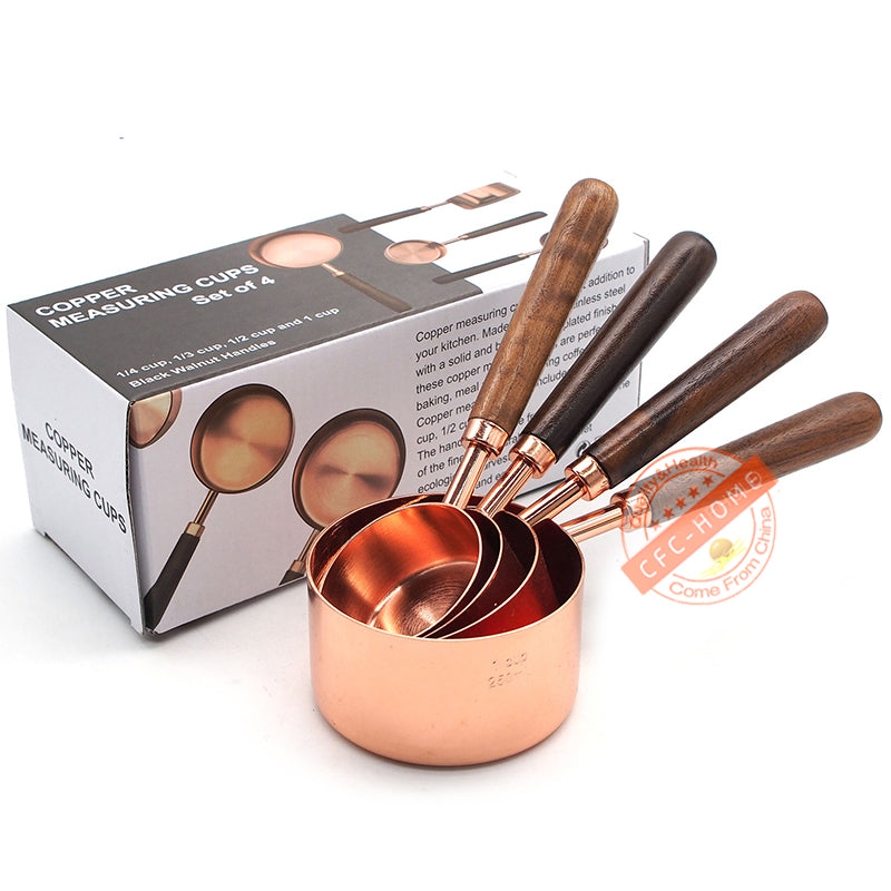 Wooden Handled Copper Stainless Steel Measuring Cups - Organiza